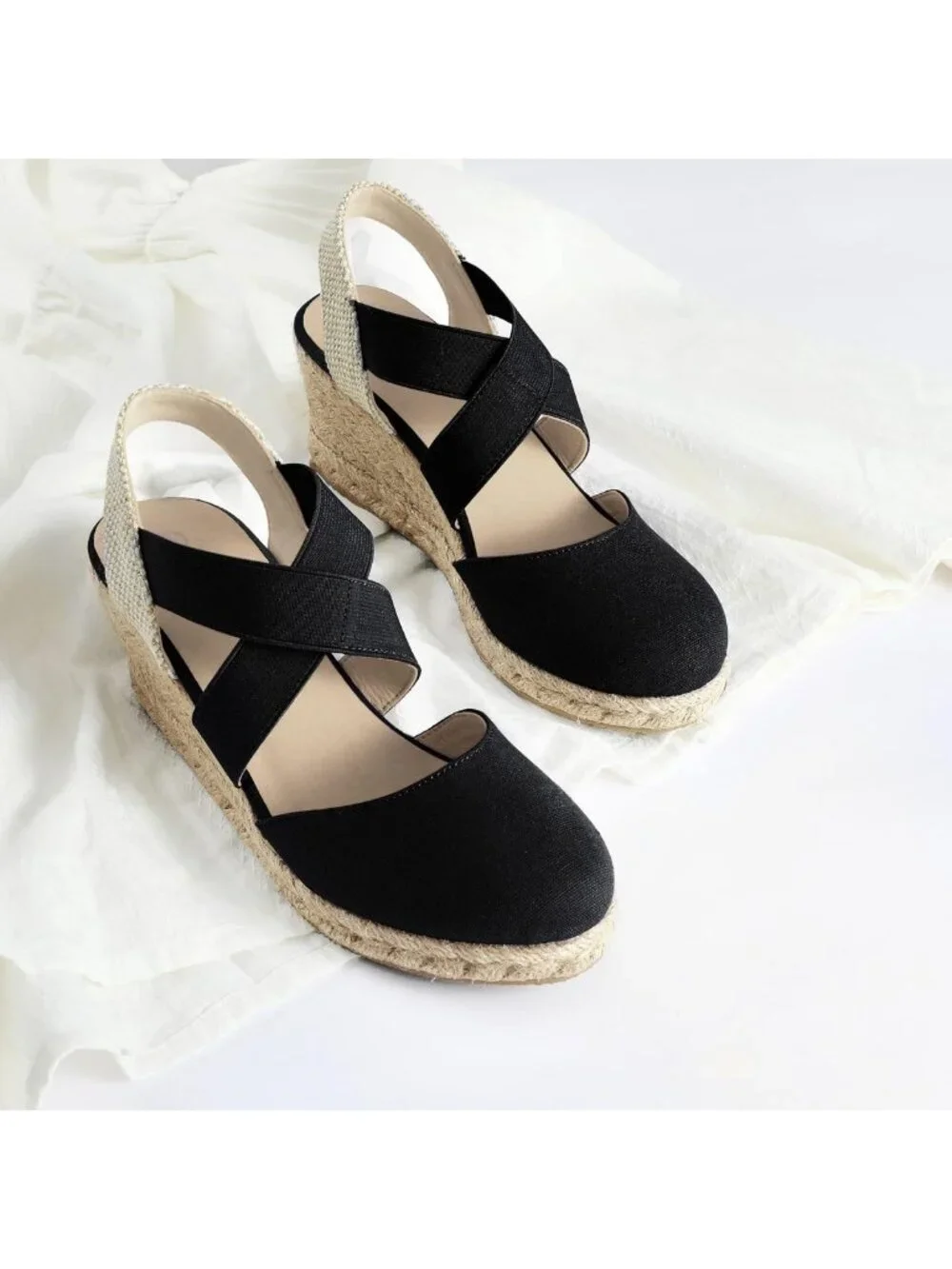 Chic Closed Toe Espadrille Wedges with Elastic Criss Cross Straps - Stylish